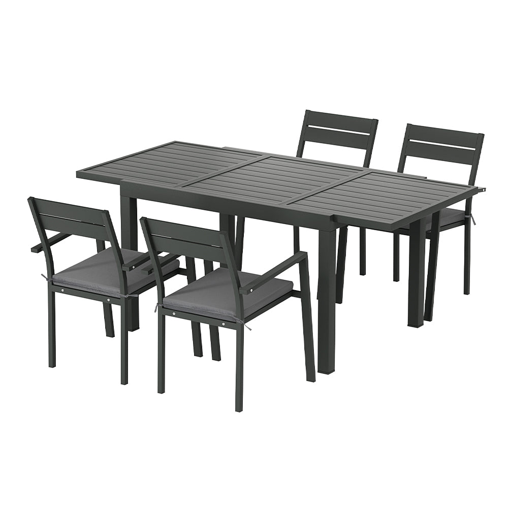 Gardeon 5pcs Outdoor Dining Set 4-Seater Aluminum Extension Table Chairs Lounge-3