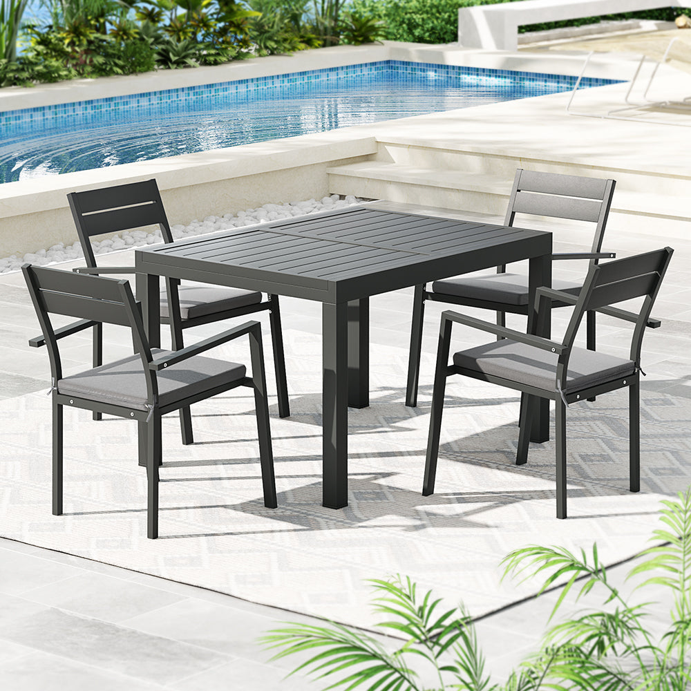 Gardeon 5pcs Outdoor Dining Set 4-Seater Aluminum Extension Table Chairs Lounge-4