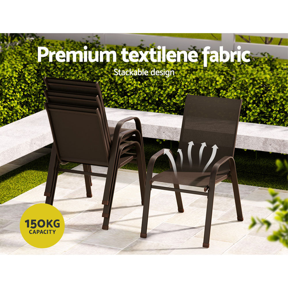 Gardeon 6pcs Outdoor Dining Chairs Stackable Chair Patio Garden Furniture Brown-4