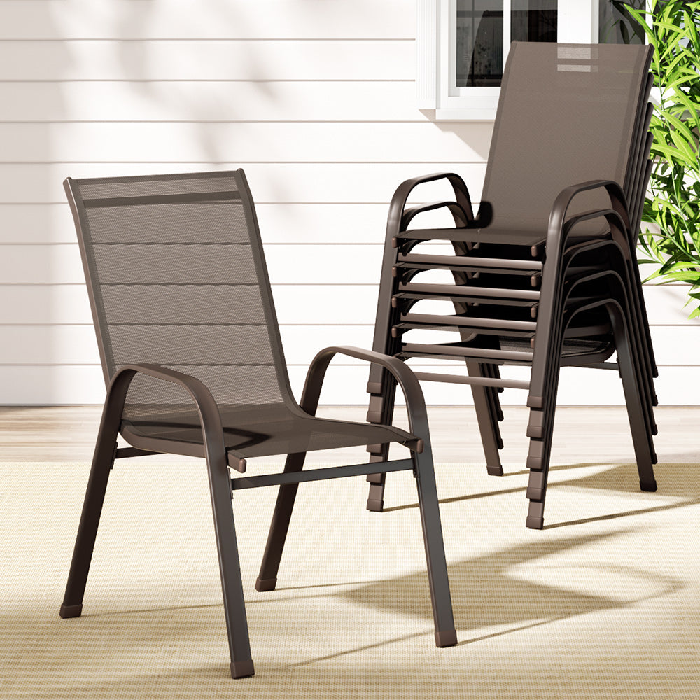 Gardeon 6pcs Outdoor Dining Chairs Stackable Chair Patio Garden Furniture Brown-6