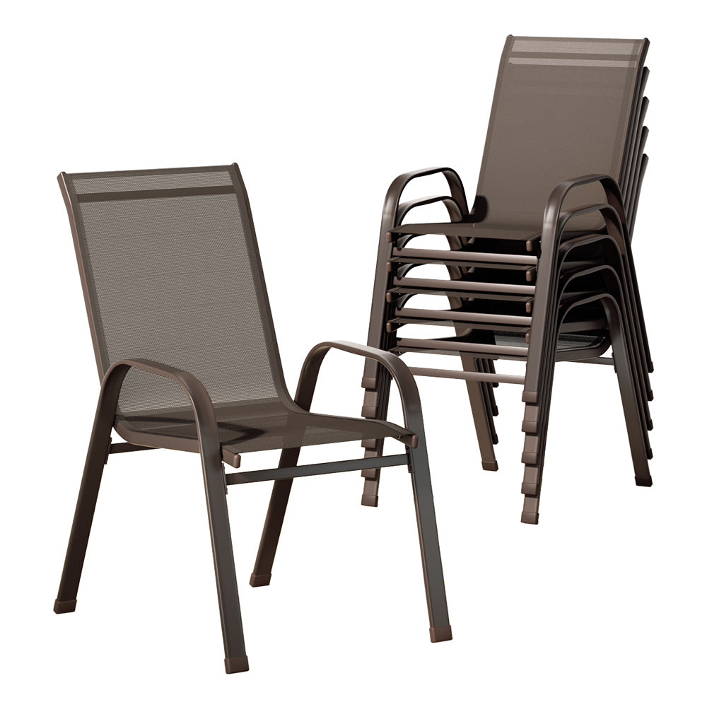 Gardeon 6pcs Outdoor Dining Chairs Stackable Chair Patio Garden Furniture Brown-0