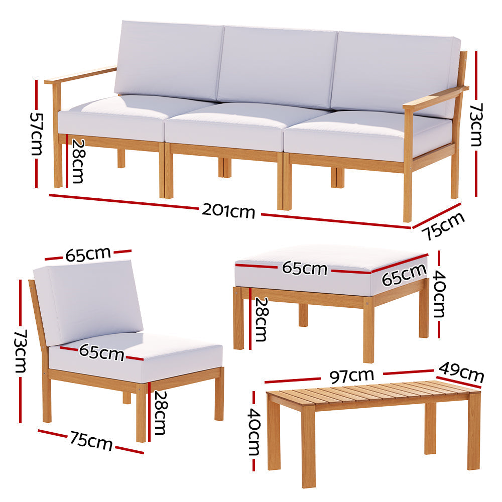 Gardeon 6pcs Outdoor Sofa Set 5-Seater Wooden Lounge Setting Garden Table Chairs-1