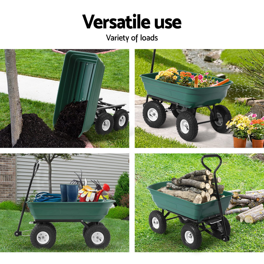 Gardeon 75L Garden Dump Cart - Green-5