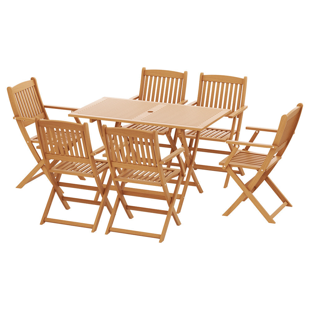 Gardeon 7PCS Outdoor Dining Set Garden Chairs Table Patio Foldable 6 Seater Wood-0