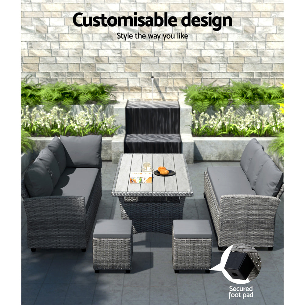 Gardeon 8 Seater Outdoor Dining Set Furniture Lounge Sofa Set Wicker Ottoman-5