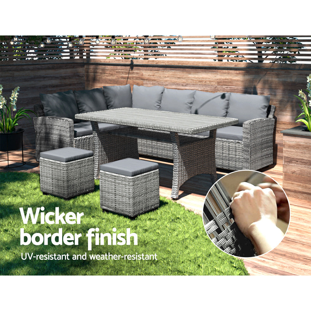 Gardeon 8 Seater Outdoor Dining Set Furniture Lounge Sofa Set Wicker Ottoman-6