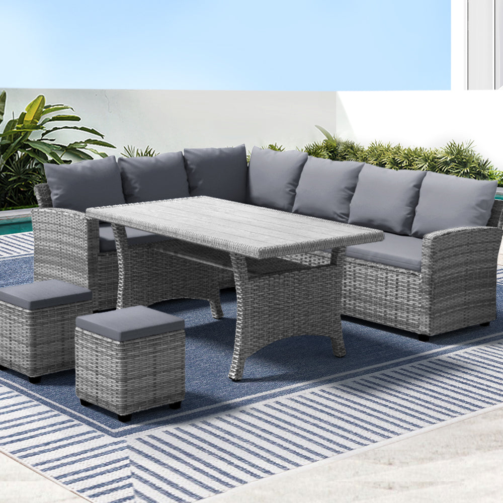 Gardeon 8 Seater Outdoor Dining Set Furniture Lounge Sofa Set Wicker Ottoman-7