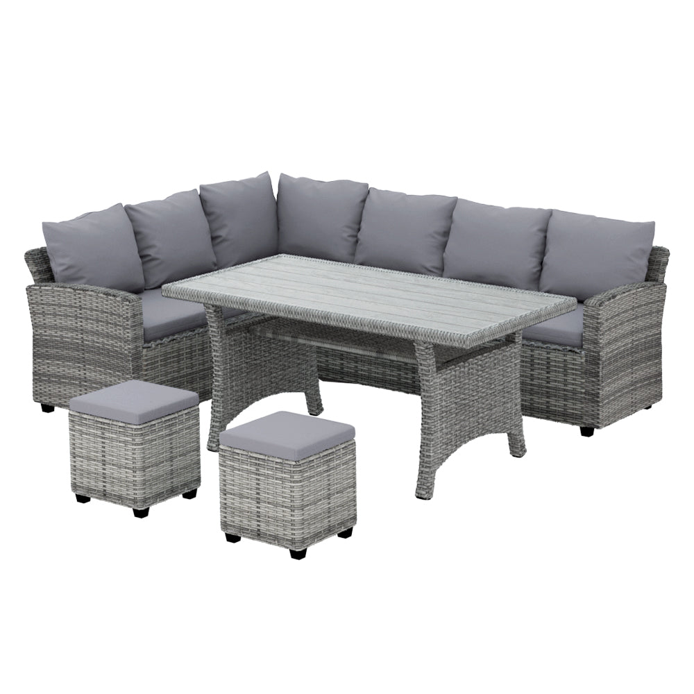 Gardeon 8 Seater Outdoor Dining Set Furniture Lounge Sofa Set Wicker Ottoman-0