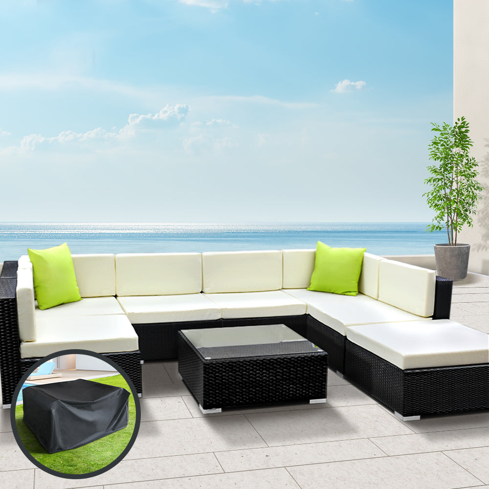 Gardeon 8PC Sofa Set with Storage Cover Outdoor Furniture Wicker-7