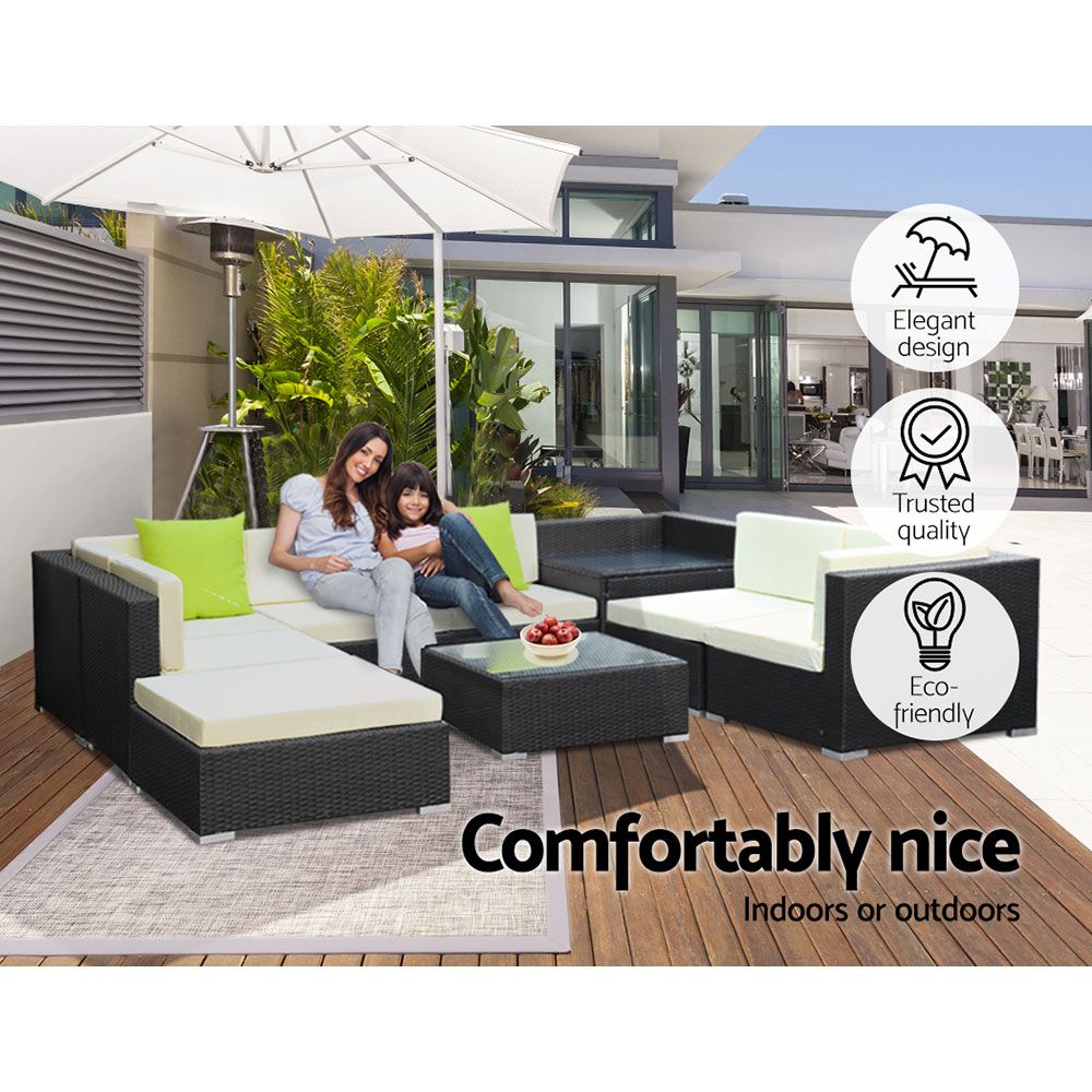 Gardeon 9PC Outdoor Furniture Sofa Set Wicker Garden Patio Pool Lounge-5