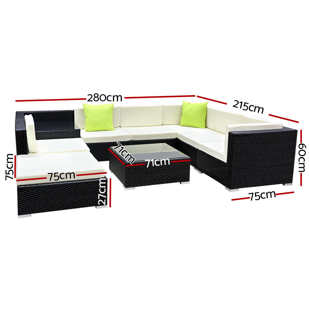 Gardeon 9PC Sofa Set with Storage Cover Outdoor Furniture Wicker-1