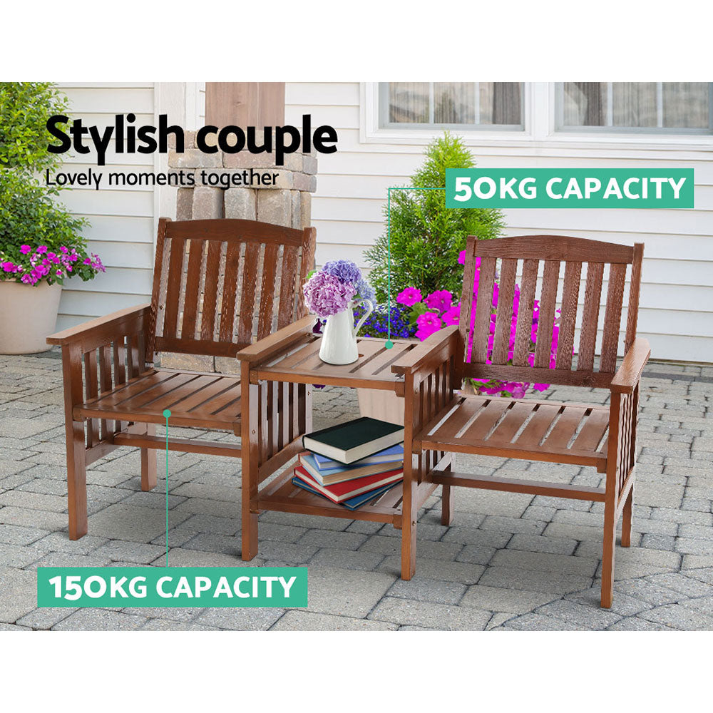 Gardeon Garden Bench Chair Table Loveseat Wooden Outdoor Furniture Patio Park Brown-2