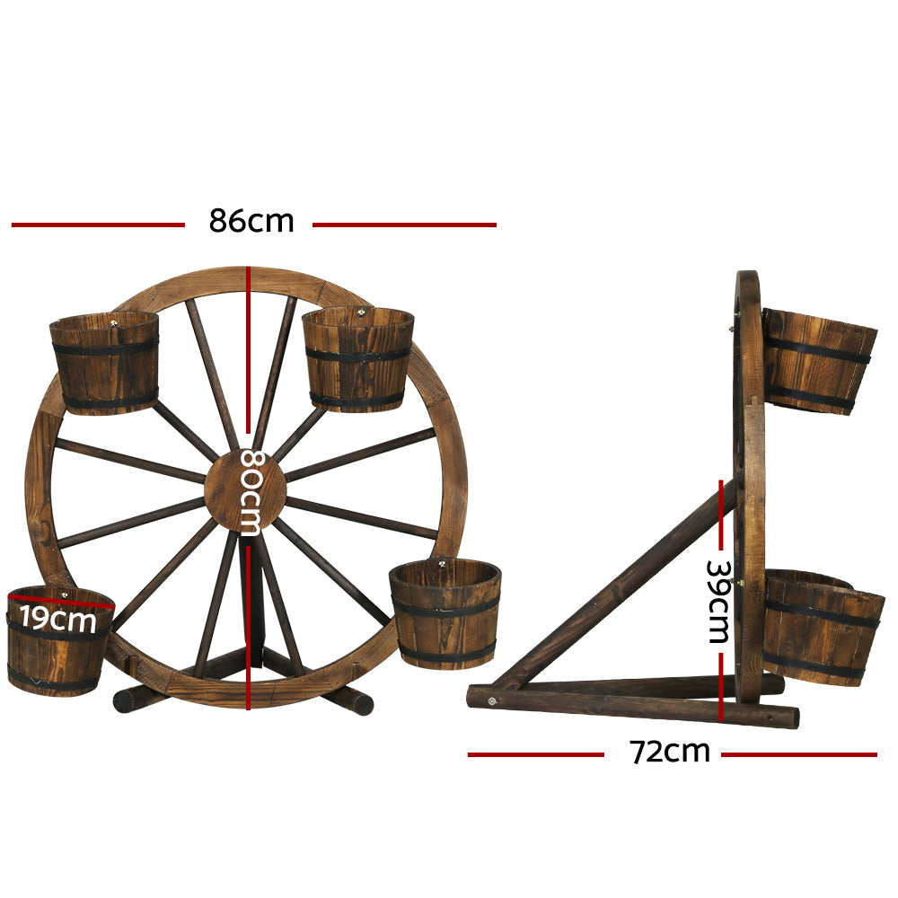 Gardeon Garden Ornaments Decor Wooden Wagon Wheel Rustic Outdoor Planter flower-1