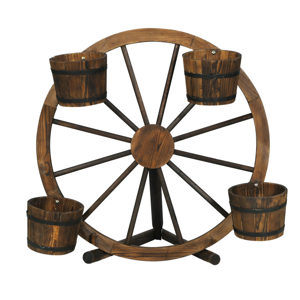 Gardeon Garden Ornaments Decor Wooden Wagon Wheel Rustic Outdoor Planter flower-2