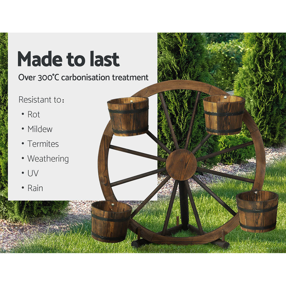 Gardeon Garden Ornaments Decor Wooden Wagon Wheel Rustic Outdoor Planter flower-6