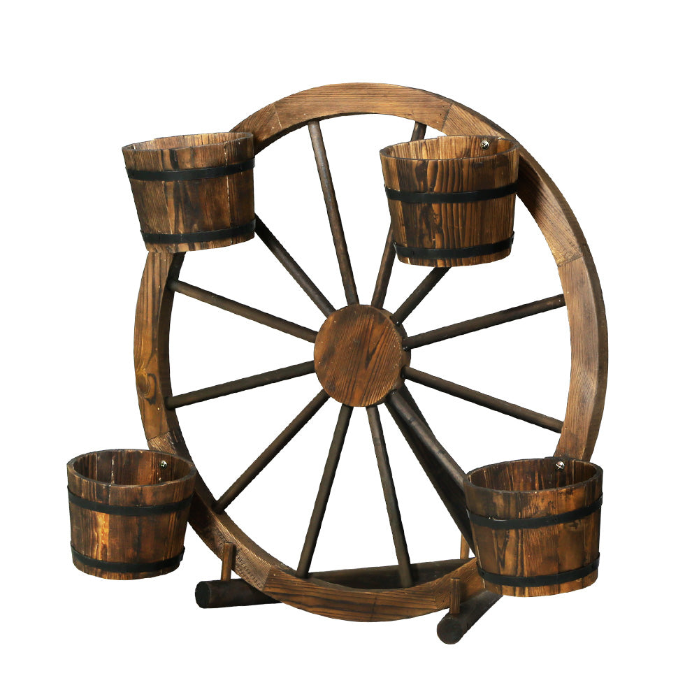 Gardeon Garden Ornaments Decor Wooden Wagon Wheel Rustic Outdoor Planter flower-0