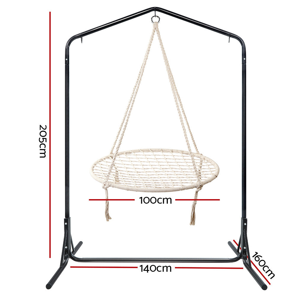 Gardeon Hammock Chair Kids Swing with Stand 100cm - Cream-1