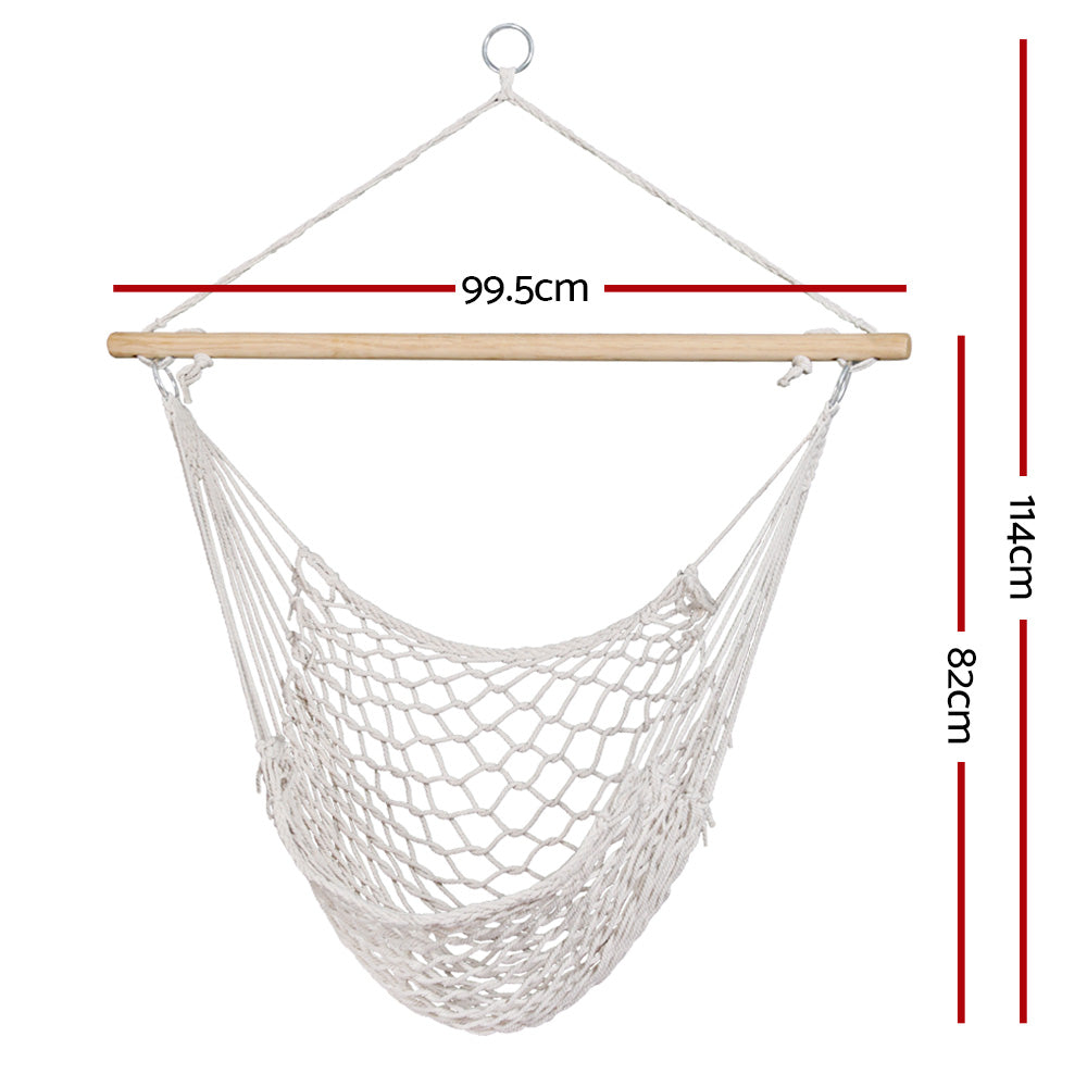 Gardeon Hammock Chair Outdoor Hanging Chair Camping Mesh Indoor Hammocks Cream-1