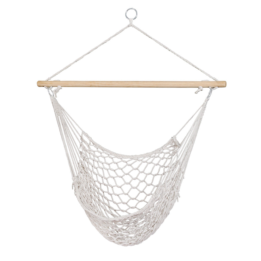 Gardeon Hammock Chair Outdoor Hanging Chair Camping Mesh Indoor Hammocks Cream-0