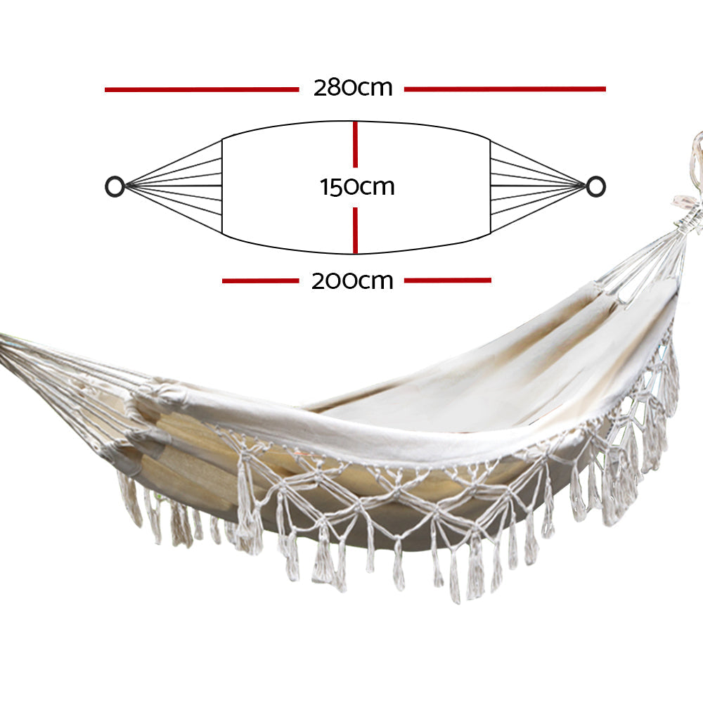 Gardeon Hanging Tassel Hammock Swing Bed Cream-1