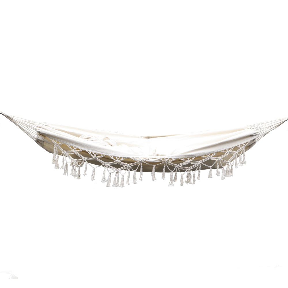 Gardeon Hanging Tassel Hammock Swing Bed Cream-2