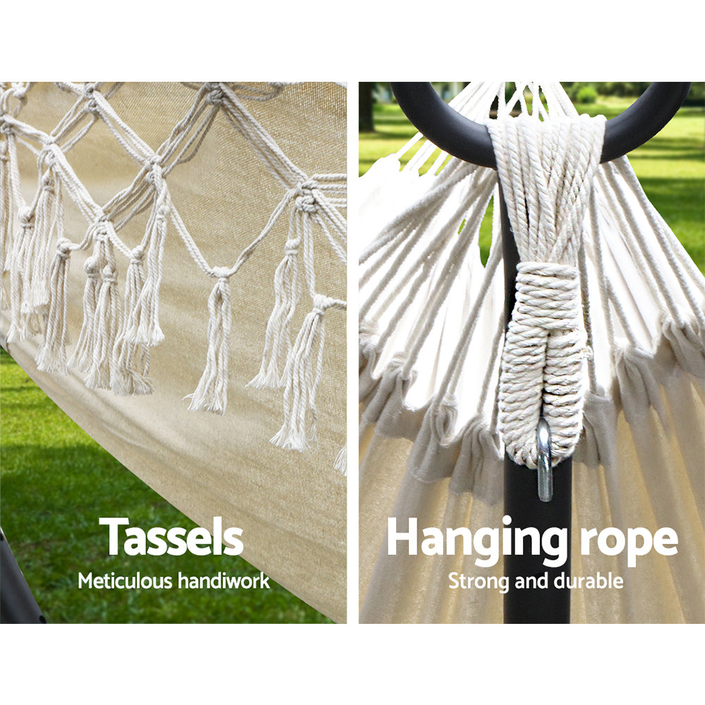 Gardeon Hanging Tassel Hammock Swing Bed Cream-5