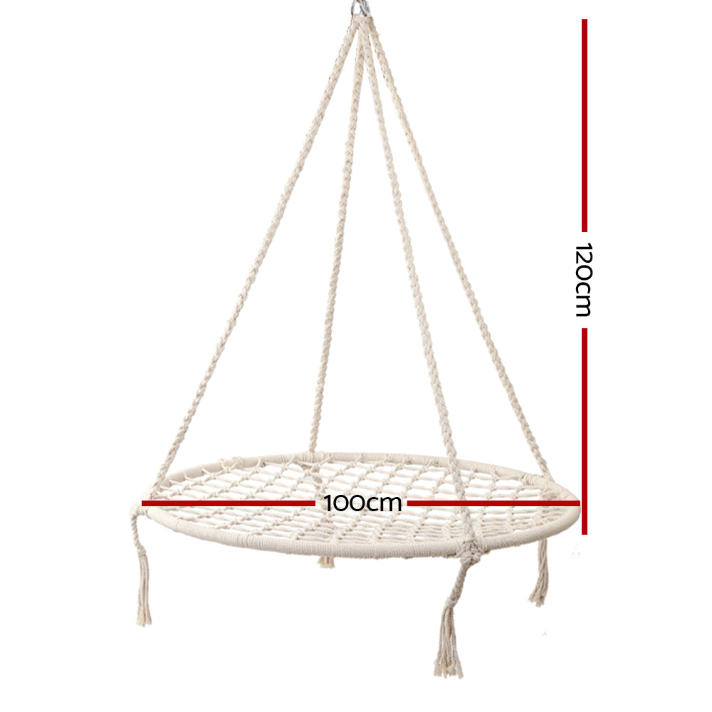 Gardeon Kids Swing Hammock Chair 100cm - Cream-1