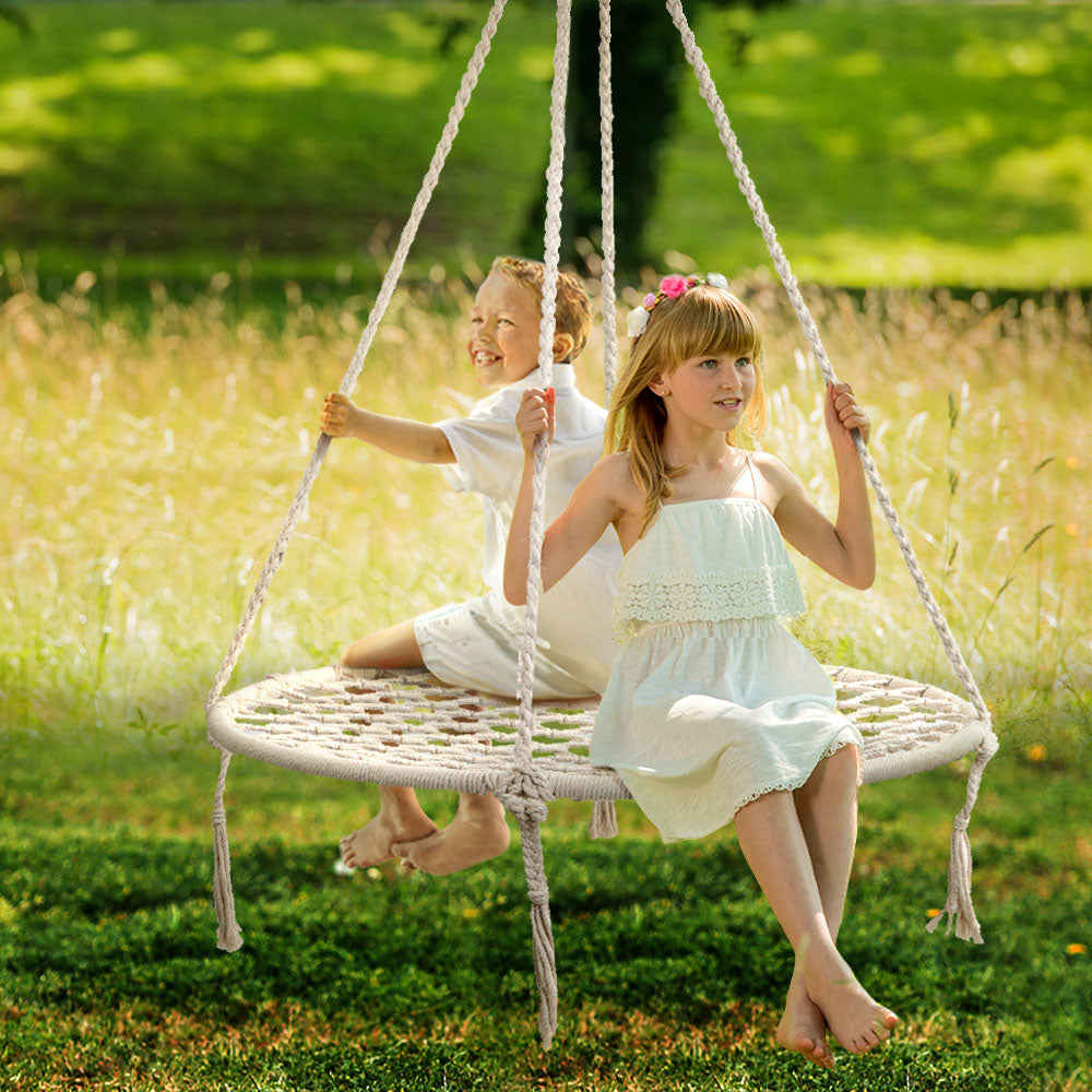 Gardeon Kids Swing Hammock Chair 100cm - Cream-7