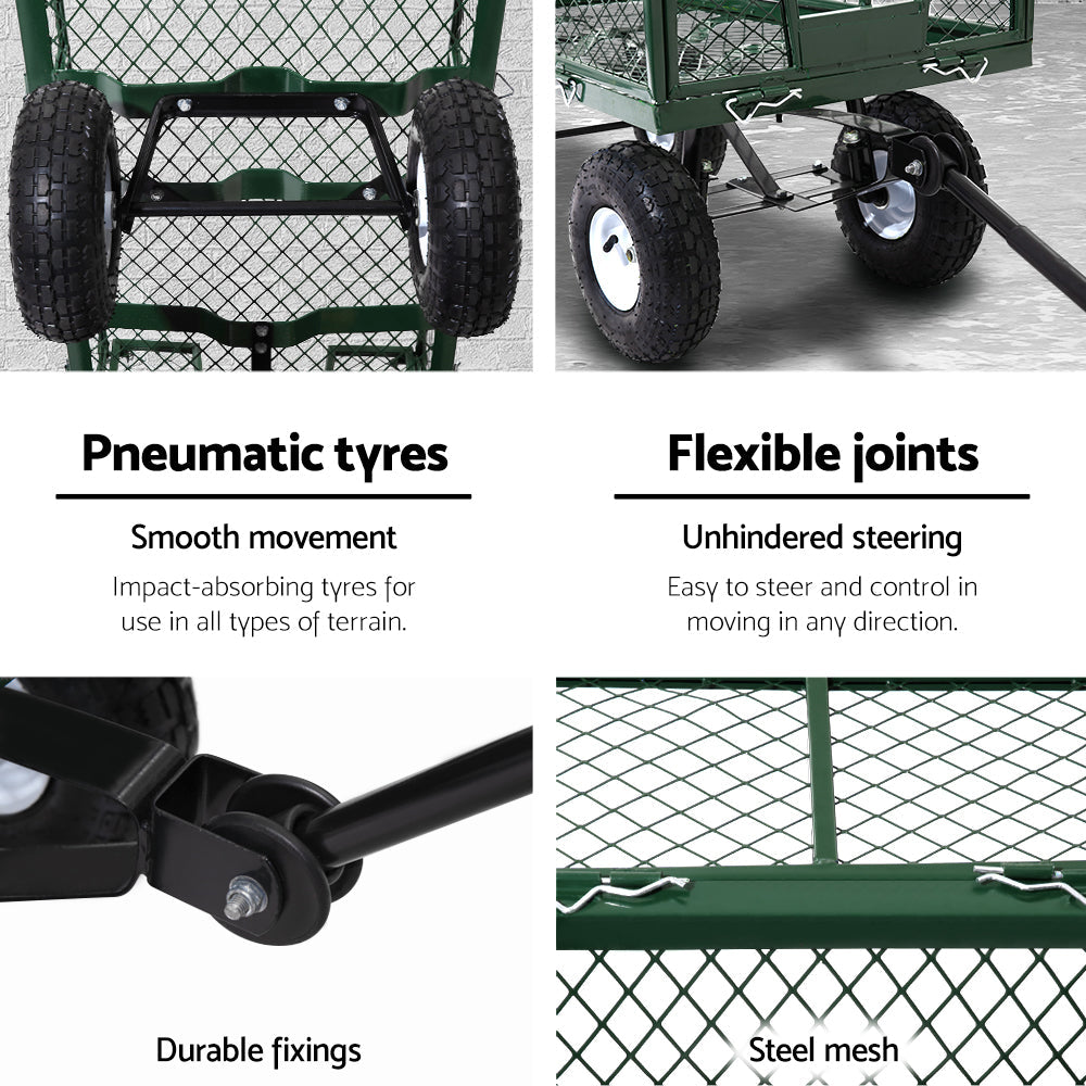 Gardeon Mesh Garden Steel Cart - Green-4