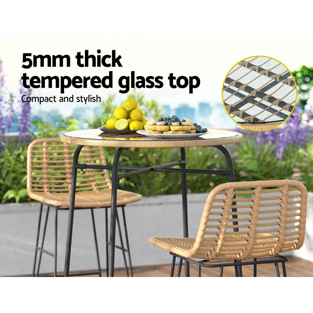 Gardeon Outdoor Bar Table Wicker Dining Bistro Patio Balcony Glass Table Steel-5