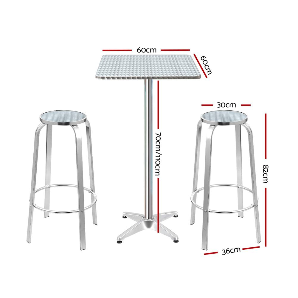 Gardeon Outdoor Bistro Set Bar Table Stools Adjustable Aluminium Cafe 3PC Square-1