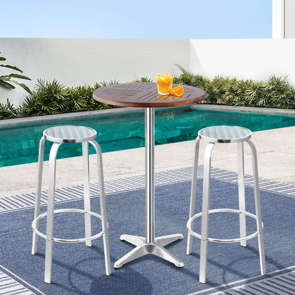 Gardeon Outdoor Bistro Set Bar Table Stools Adjustable Aluminium Cafe 3PC Square-6