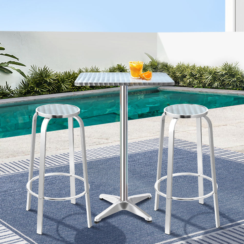 Gardeon Outdoor Bistro Set Bar Table Stools Adjustable Aluminium Cafe 3PC Square-7