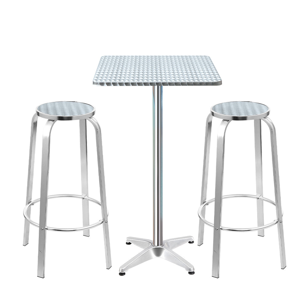 Gardeon Outdoor Bistro Set Bar Table Stools Adjustable Aluminium Cafe 3PC Square-0