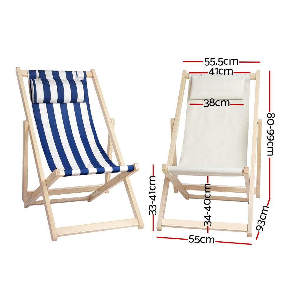 Gardeon Outdoor Chairs Sun Lounge Deck Beach Chair Folding Wooden Patio Furniture Beige-1