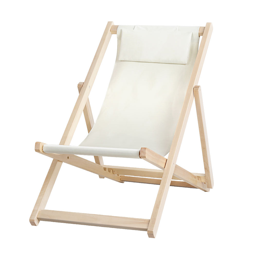 Gardeon Outdoor Chairs Sun Lounge Deck Beach Chair Folding Wooden Patio Furniture Beige-0