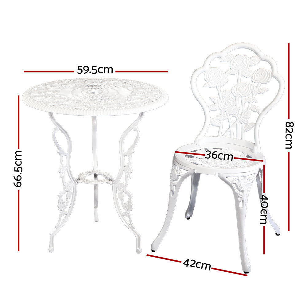 Gardeon Outdoor Furniture Chairs Table 3pc Aluminium Bistro White-1