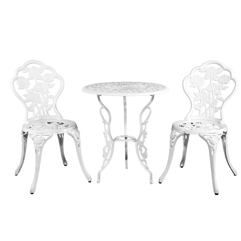 Gardeon Outdoor Furniture Chairs Table 3pc Aluminium Bistro White-0