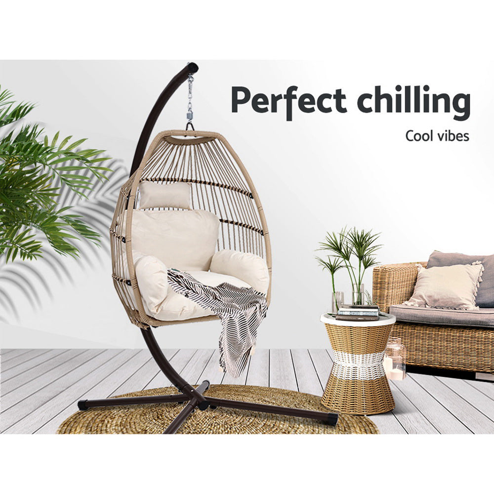 Gardeon Outdoor Furniture Egg Hanging Swing Chair Stand Wicker Rattan Hammock-2