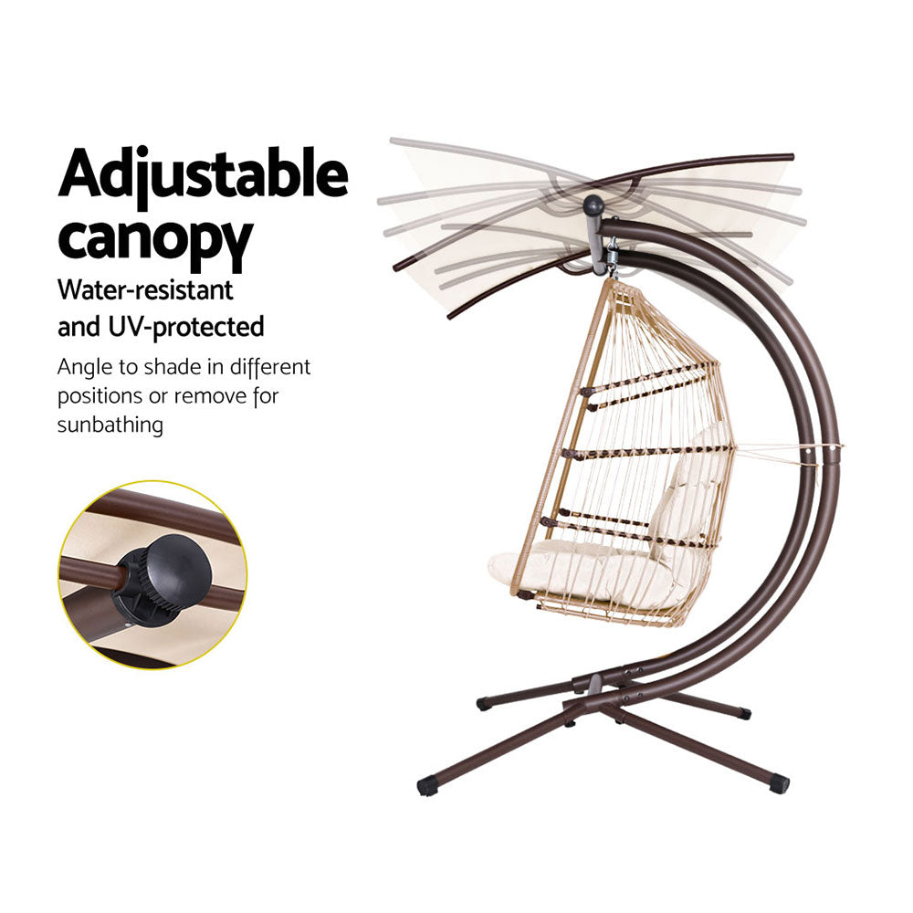 Gardeon Outdoor Furniture Lounge Hanging Swing Chair Egg Hammock Stand Rattan Wicker Latte-5