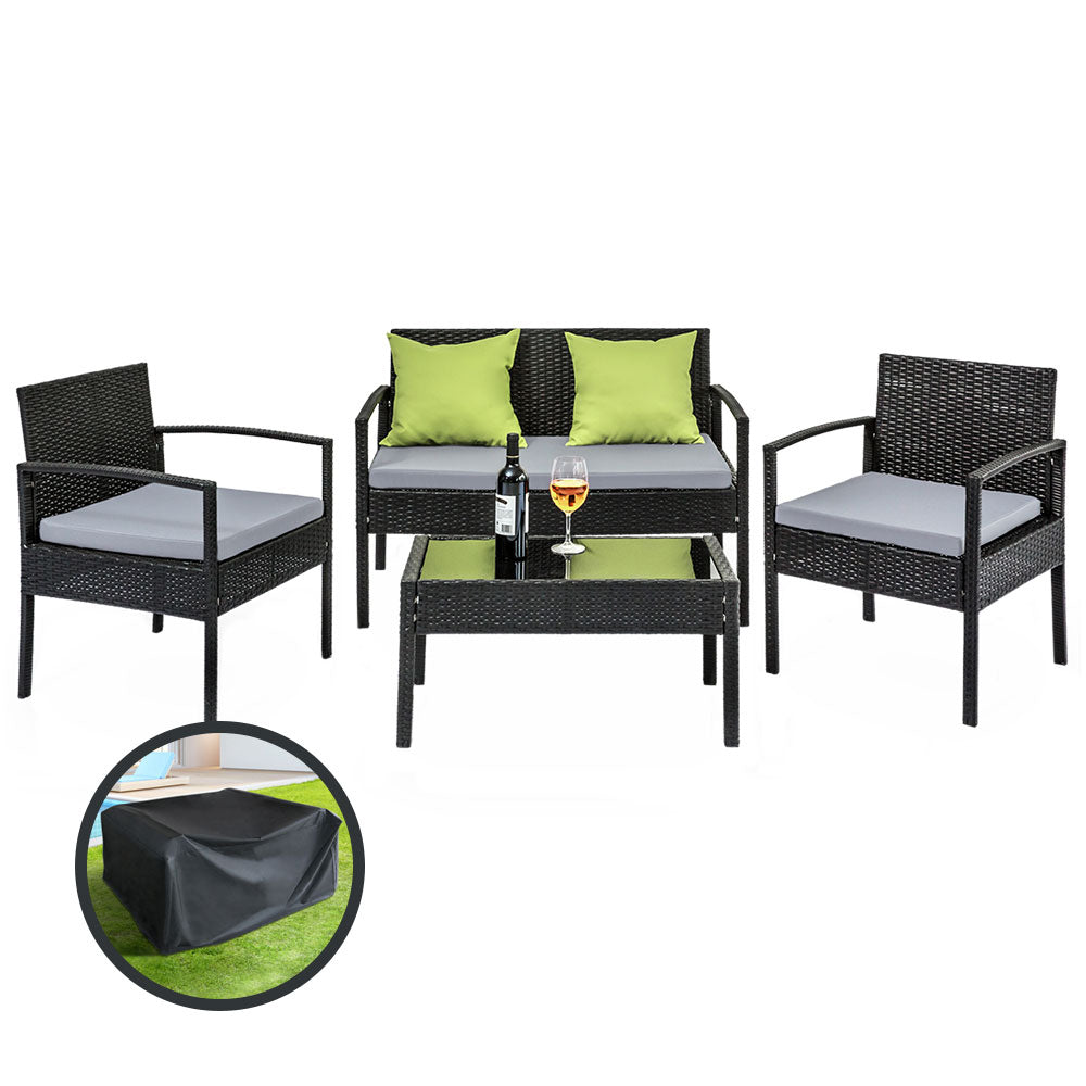 Gardeon Outdoor Furniture Lounge Setting Garden Patio Wicker Cover Table Chairs-0