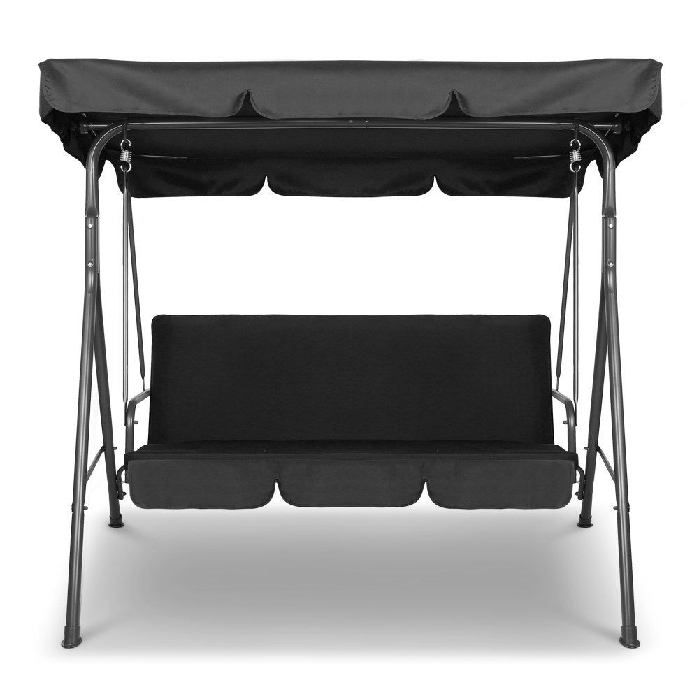 Gardeon Outdoor Furniture Swing Chair Hammock 3 Seater Bench Seat Canopy Black-2