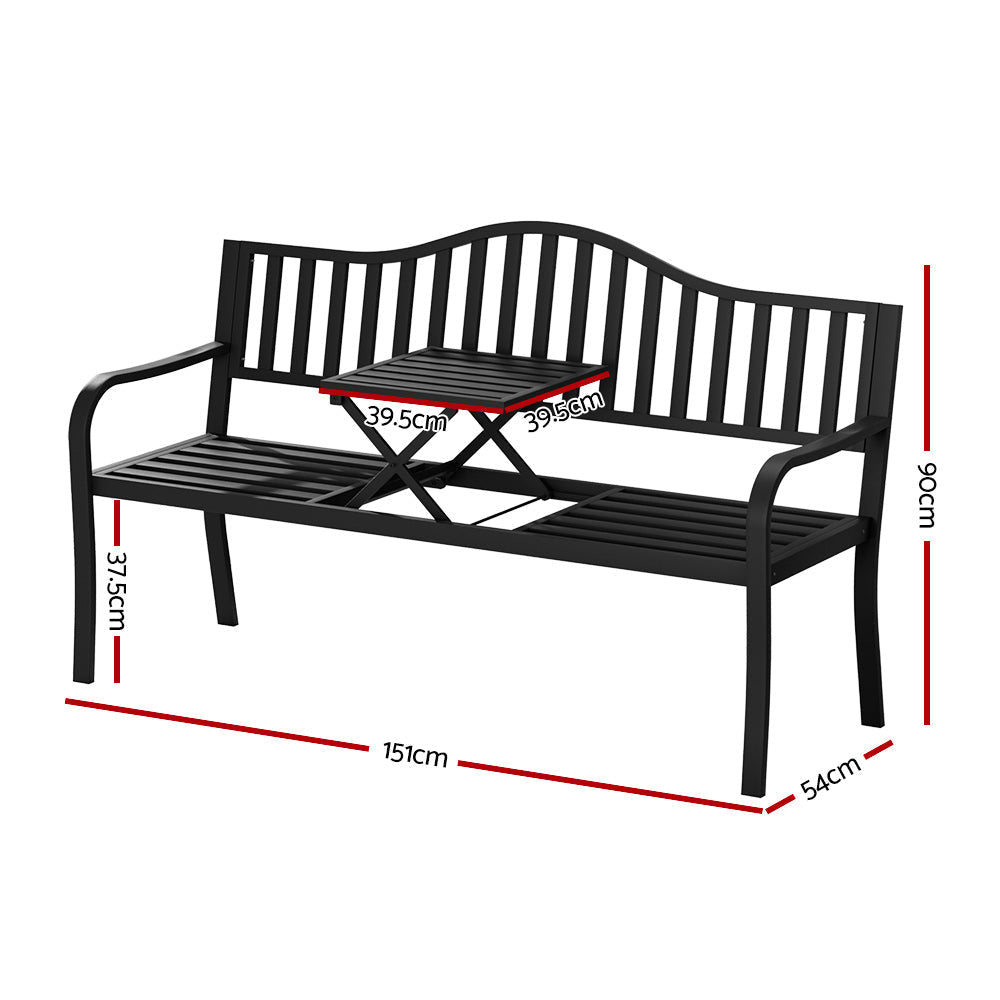 Gardeon Outdoor Garden Bench Steel Foldable Table Furniture Patio Loveseat-1