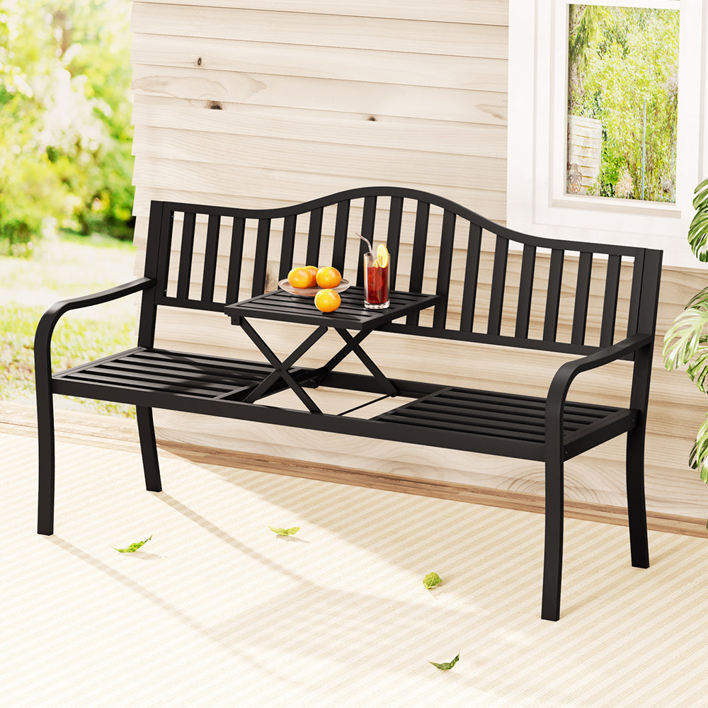 Gardeon Outdoor Garden Bench Steel Foldable Table Furniture Patio Loveseat-5