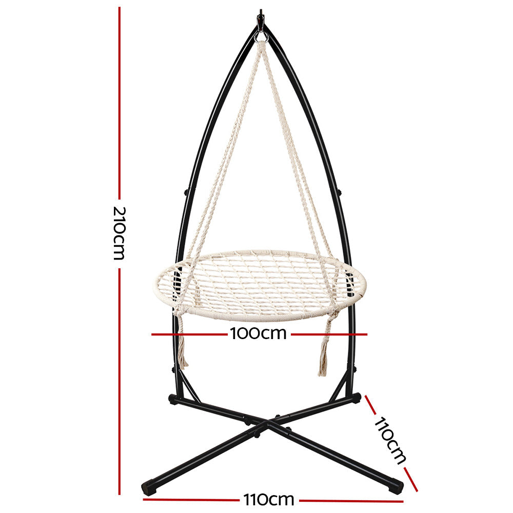 Gardeon Outdoor Hammock Chair with Stand 100cm - Cream-1