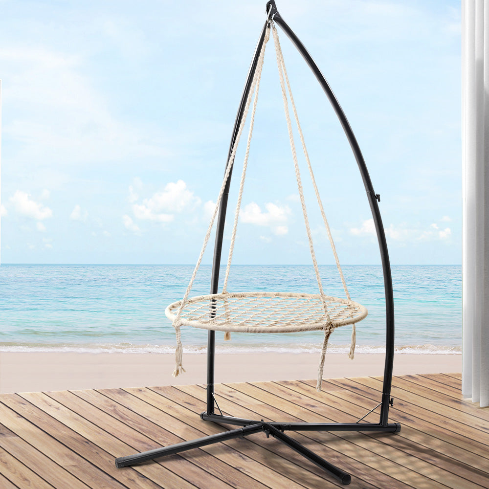 Gardeon Outdoor Hammock Chair with Stand 100cm - Cream-7