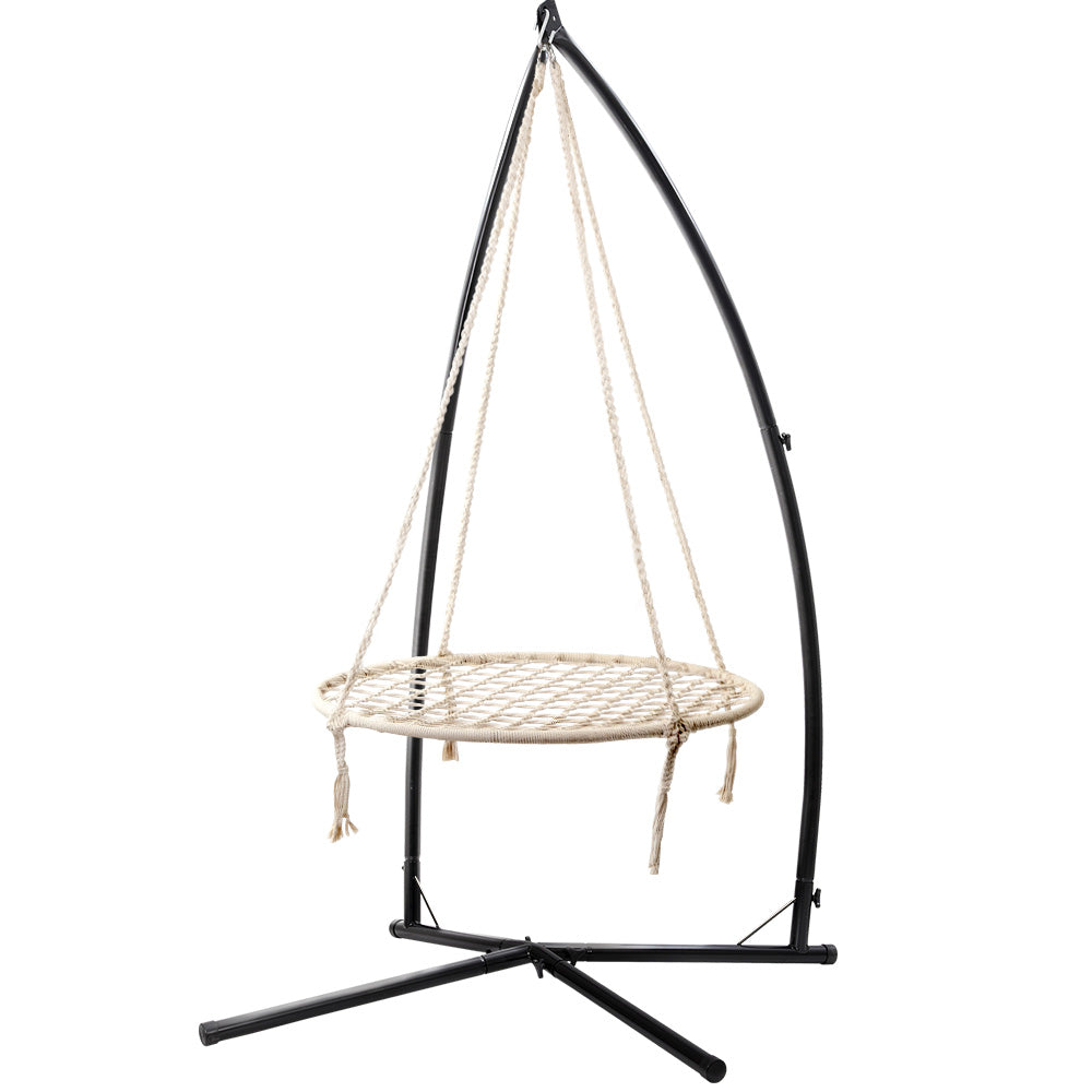 Gardeon Outdoor Hammock Chair with Stand 100cm - Cream-0