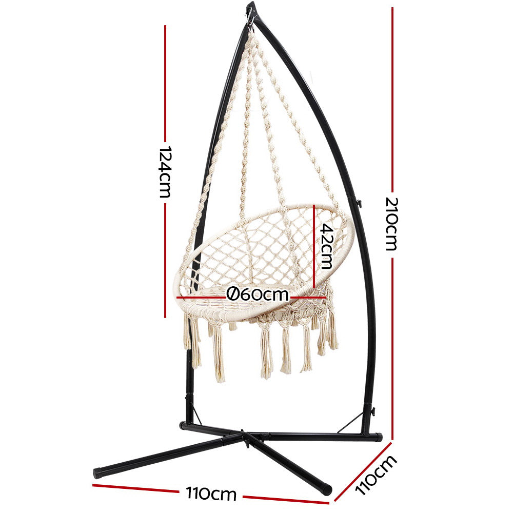 Gardeon Outdoor Hammock Chair with Steel Stand Cotton Swing Hanging 124CM Cream-1