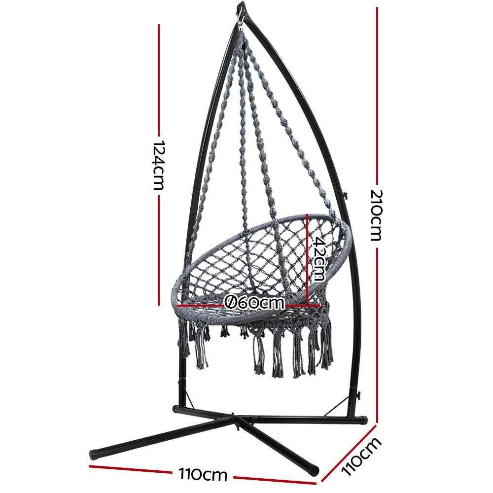 Gardeon Outdoor Hammock Chair with Steel Stand Cotton Swing Hanging 124CM Grey-1