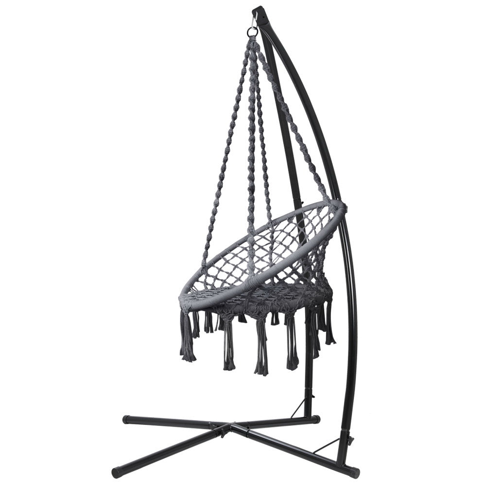 Gardeon Outdoor Hammock Chair with Steel Stand Cotton Swing Hanging 124CM Grey-2